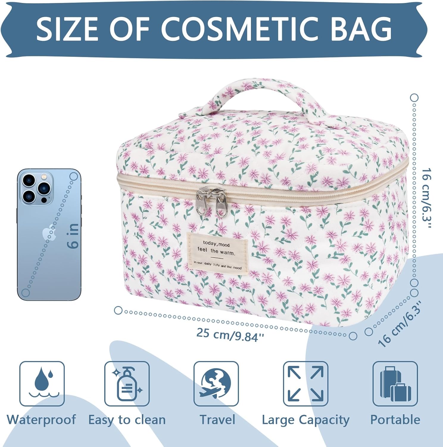 Large Makeup Bag, Cute Cosmetic Bag for Women Girls, Floral Coquette Aesthetic Toiletry Bag, Travel Make Up Organizer Bag (Purple Flower) - Image 2