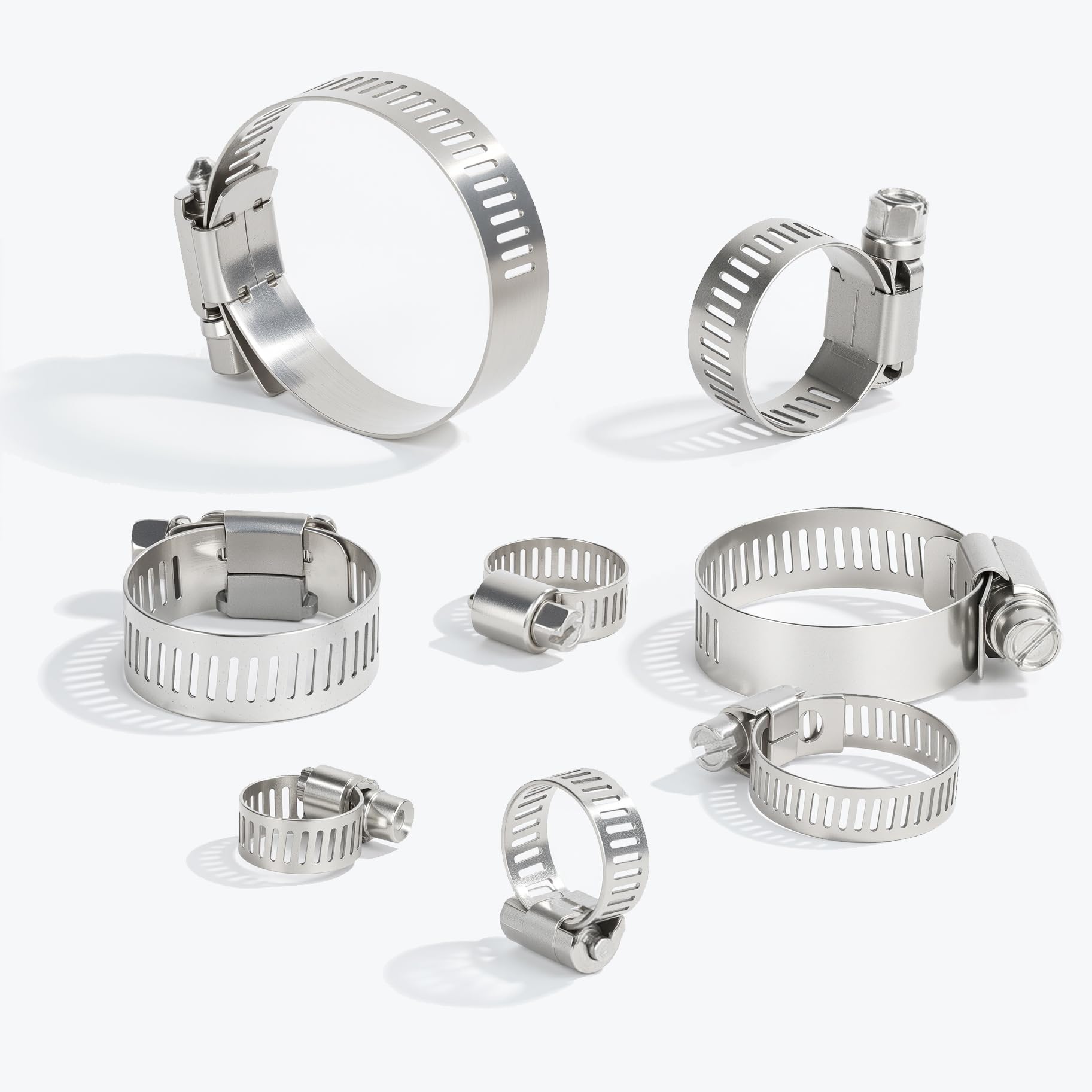 FARRAY Kit surtido de 150 abrazaderas de manguera, ajustables de 6 a 51 mm, abrazaderas de manguera de engranaje sin fin de acero inoxidable 304 para fontanería, automoción y aplicaciones mecánicas