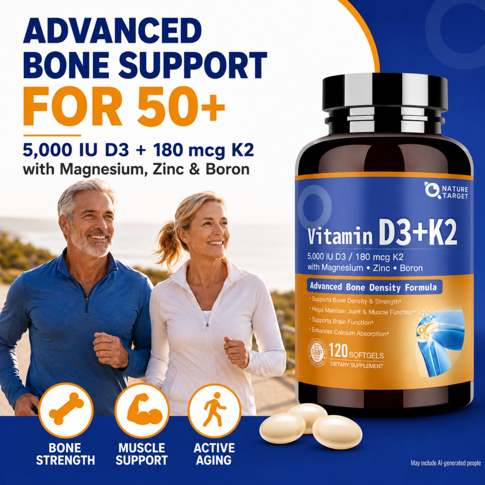 NATURE TARGET Vitamin D3 K2 5000 IU & 180 mcg MK-7, 120 Softgels — Amazon image 3