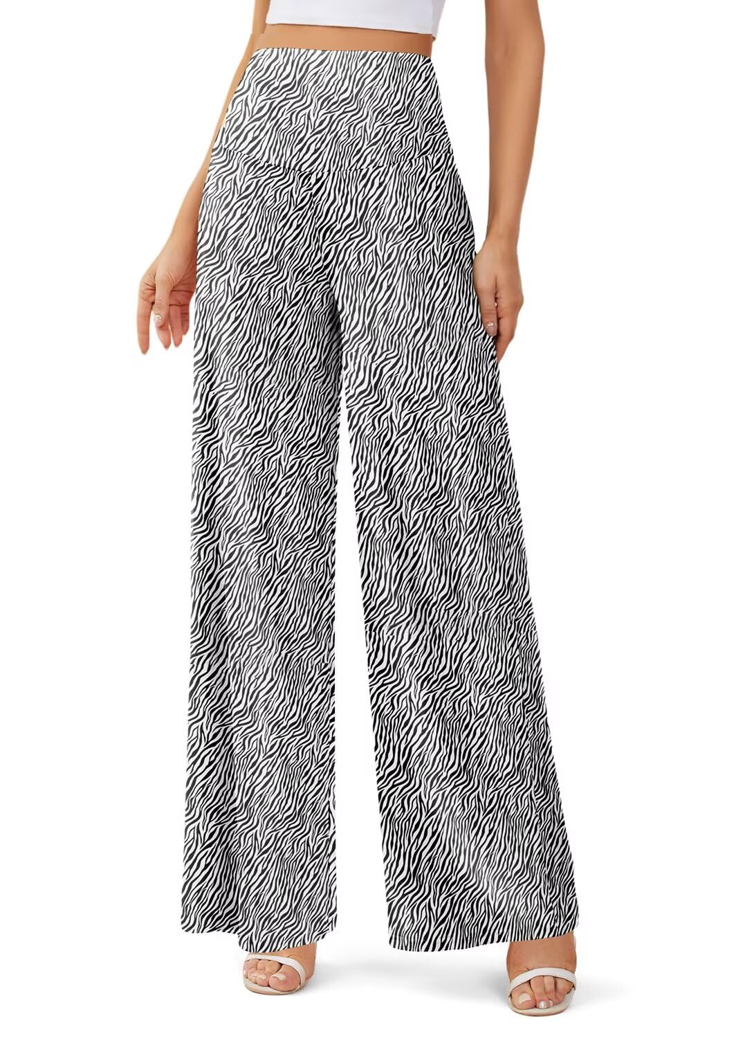 JZC Women's Palazzo Lounge Pants Stretchy Wide Leg Casual Pants Comfy High Waist Flowy Pants S-3XL