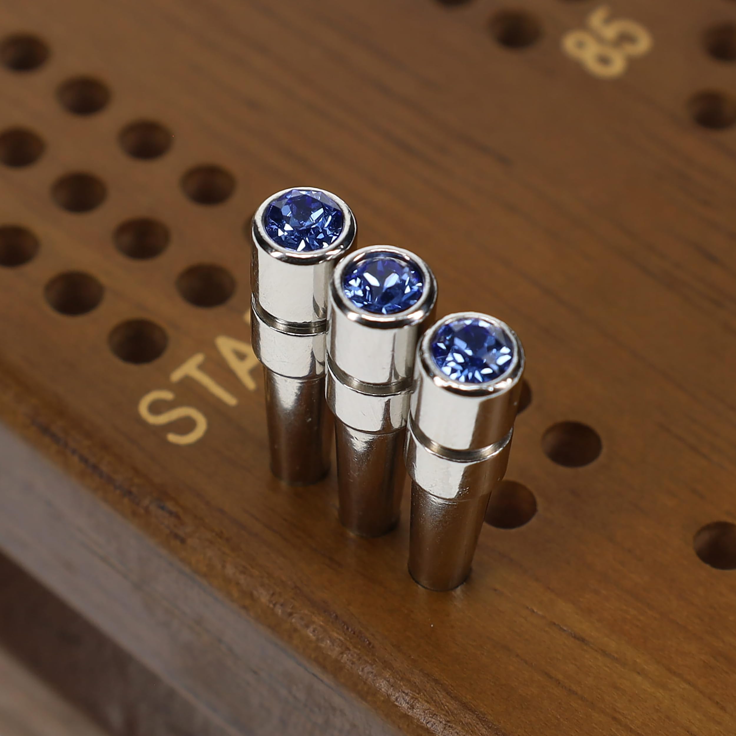 WE Games Chrome Cribbage Pegs with Austrian Crystals - Set of 3 - Saphire Blue