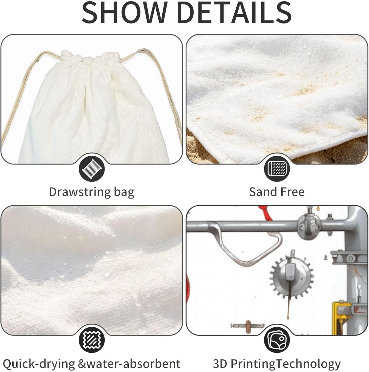 2 In 1 Packable Towel Bag,Soft Absorbent Pool Towels Backpack Quick Dry Lightweight Beach Towels Gears Levers Pipes And Meters Flue Lifting Crane Drawstring Bag For Travel Camping Sports Picnic image 4