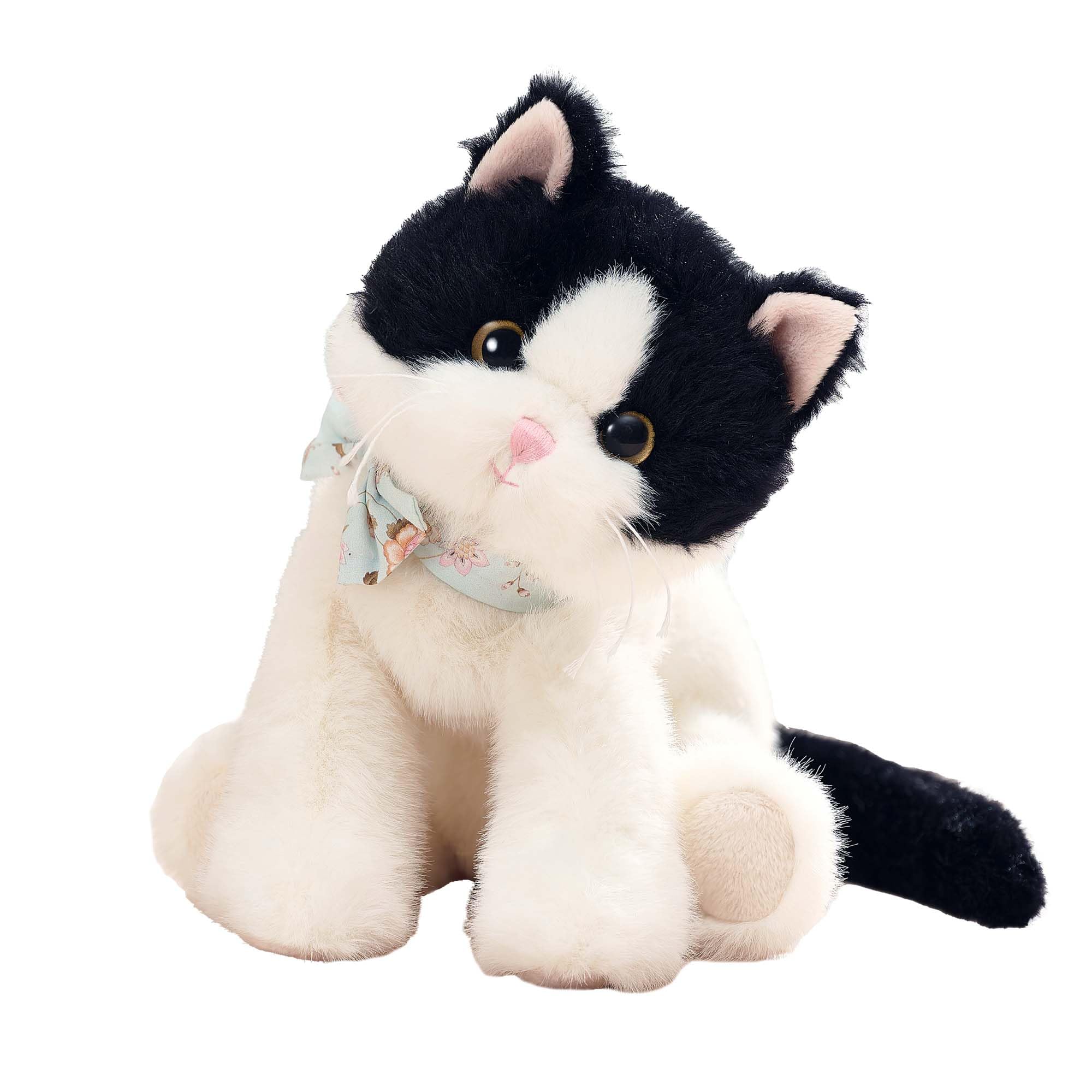 GABRIEL Plush Cat 25cm, Cuddly Stuffed Kitty, Soft Ears Black & White Cat
