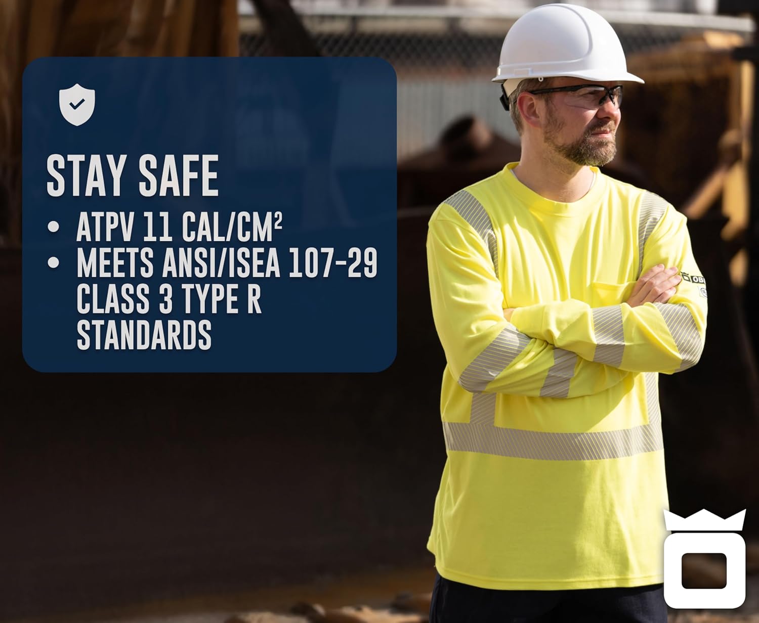 Oberon FR Arc Rated Hi Vis Safety Shirt For Men - Flame Resistant Long Sleeve Cotton T-shirt - 11 Cal - Class 3 - Pocket - Image 3