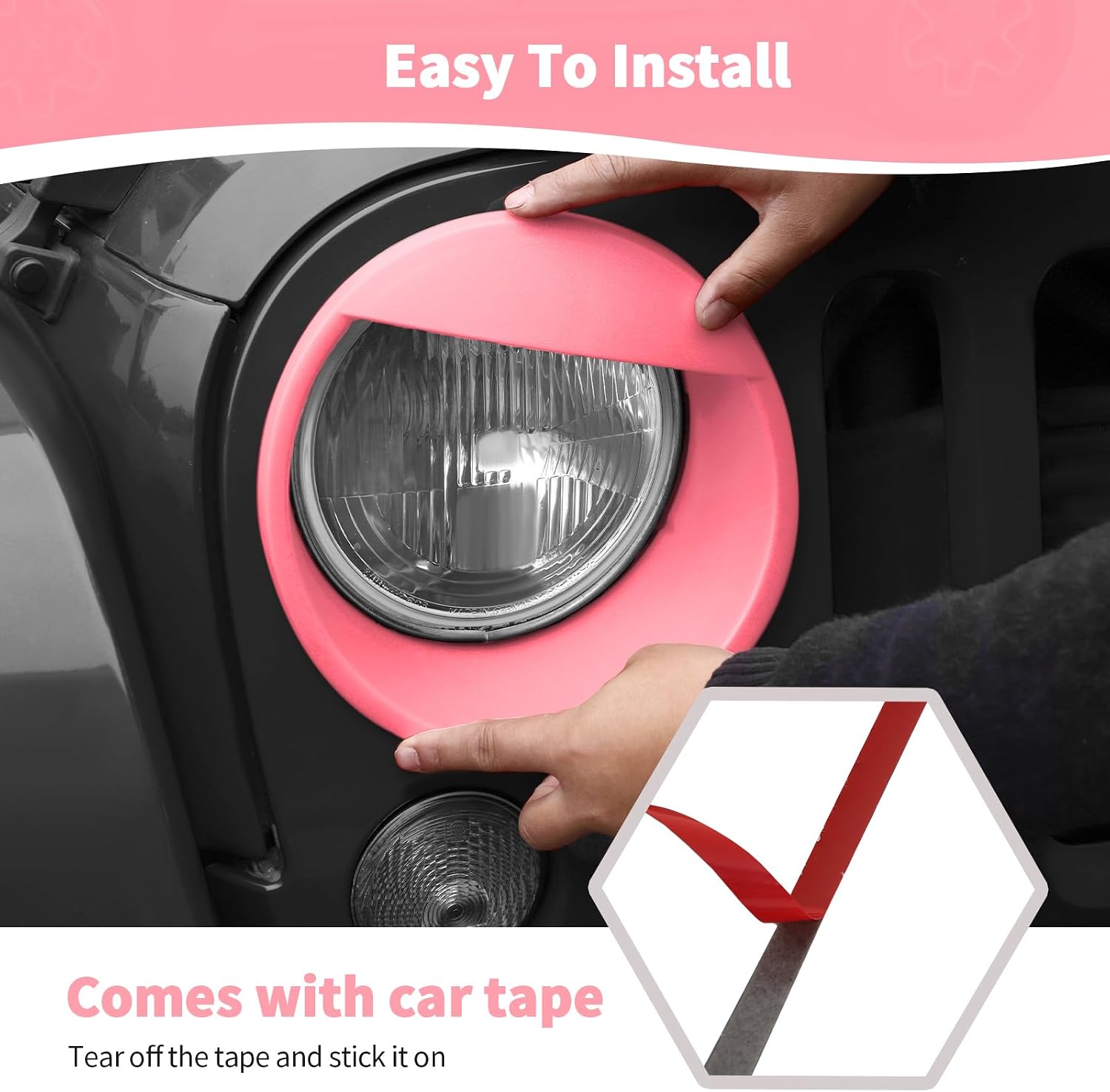 for Jeep JK Angry Eyes Headlight Cover Trim Fit for Jeep Wrangler JK JKU 2007-2017 Pink Exterior Accessories 2pcs