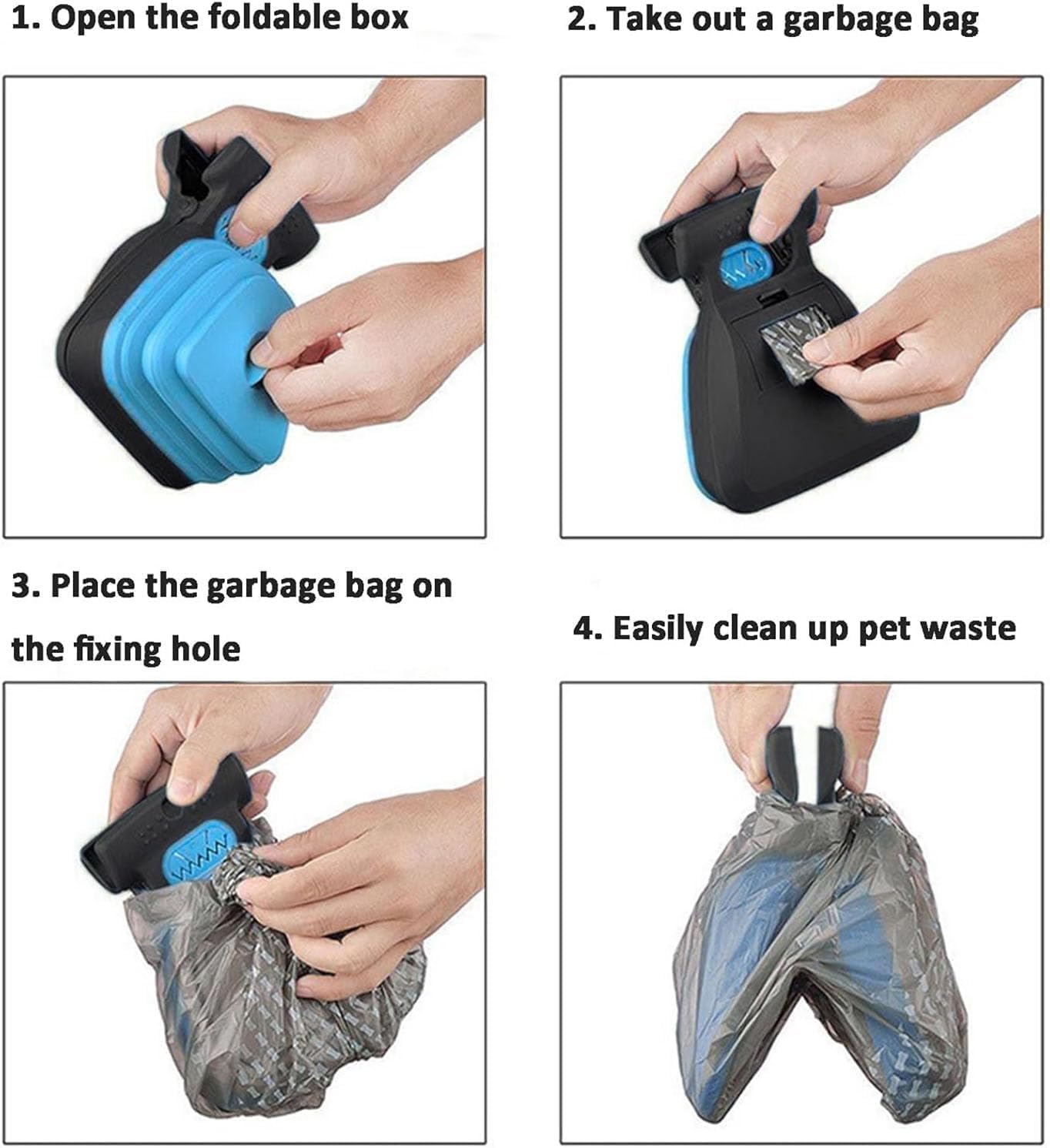 Pelle pour Chien, Pelle à crottes Portable et Pliable, avec 6 Rouleaux de Sacs et boîte de Rangement. Dites Adieu aux Mains Sales ! Idéale pour Les promenades et Les Voyages.
