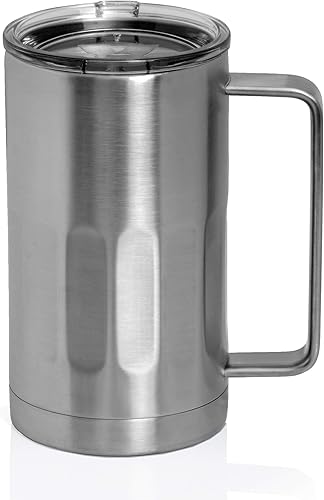 Maxam - Taza de cerveza de acero inoxidable con tapa, 20 onzas, doble pared, aislada al vacío, taza de cerveza – inastillable y resistente a