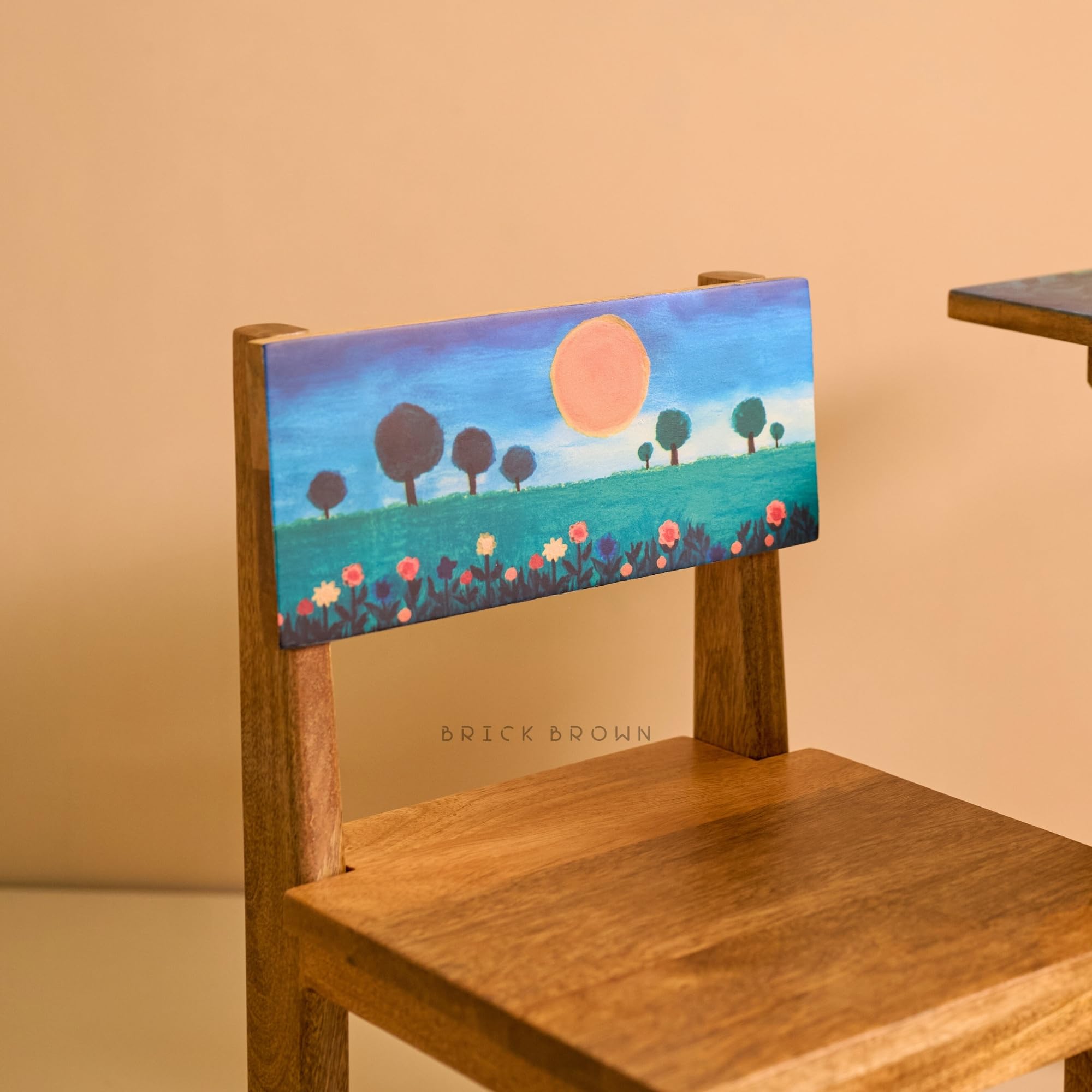 Brick Brown® Dreamland Kids Wooden Study Table & Chair Set | Handcrafted Solid Mango Wood Children Study Desk & Chair Furniture | Sunset Design | Table (24 x 20.1 x 21.3 in), Chair (12 x 12 x 22 in) 3