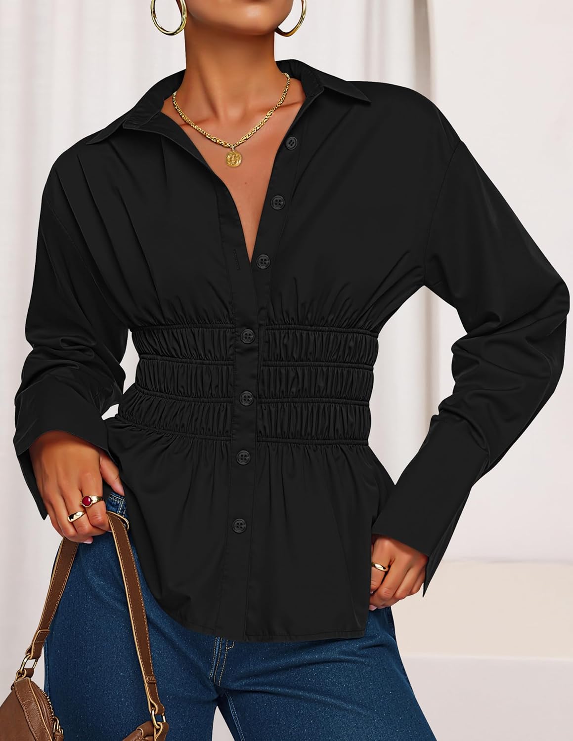 ZESICA Womens 2026 Spring Long Sleeve Blouse Business Dressy Casual Button Down Shirts Peplum Tops Fashion Trendy Clothes - Image 2