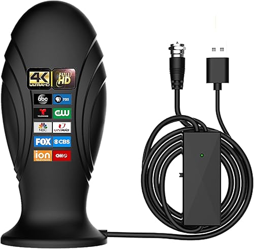 Antier Antena de TV digital amplificada para interiores potente amplificador de señal de hasta 400 millas de alcance compatible con televisores