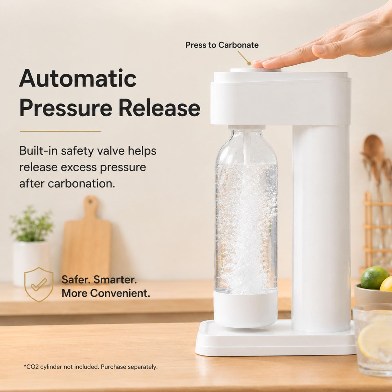 Máquina Para Hacer Agua Con Gas Y Refrescos Con Botella Reutilizable De 1 L | Máquina De Agua Con Gas Casera Y Fácil De Usar Para Bebidas, Sin Electricidad, Carbonatadora Para Encimera De Cocina(White)