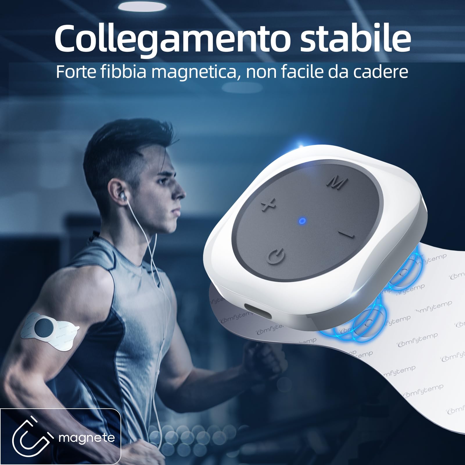 Comfytemp Elettrostimolatore TENS Senza Fili, Due Dispositivi, Fino a 30 Modalità di Funzionamento, Portatile e Ricaricabile, Adatto per la Zona Lombare e la Schiena, Controllo APP + 4 Elettrodi