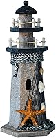 GRACEHOME Handmade Wooden Nautical Lighthouse Ornament with Starfish Seashells - 10.6" Tall Home Decor for Beach Themed Rooms