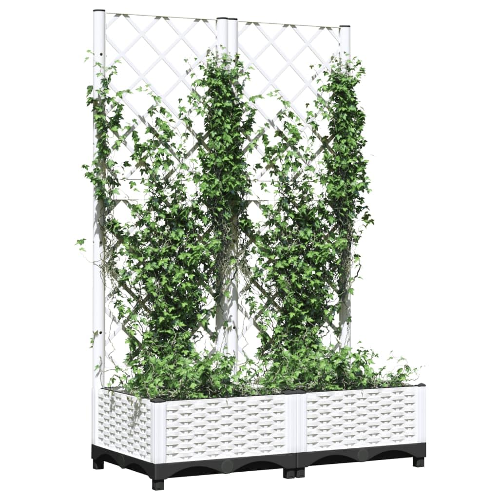 Jardiniere avec Treillis Blanc en PP 80 x 40 x 121,5 cm, Pot Cache pour Interieur Exterieur, Balcon terrasse Jardin, Support pour semis et Culture avec Drainage et Reserve Eau
