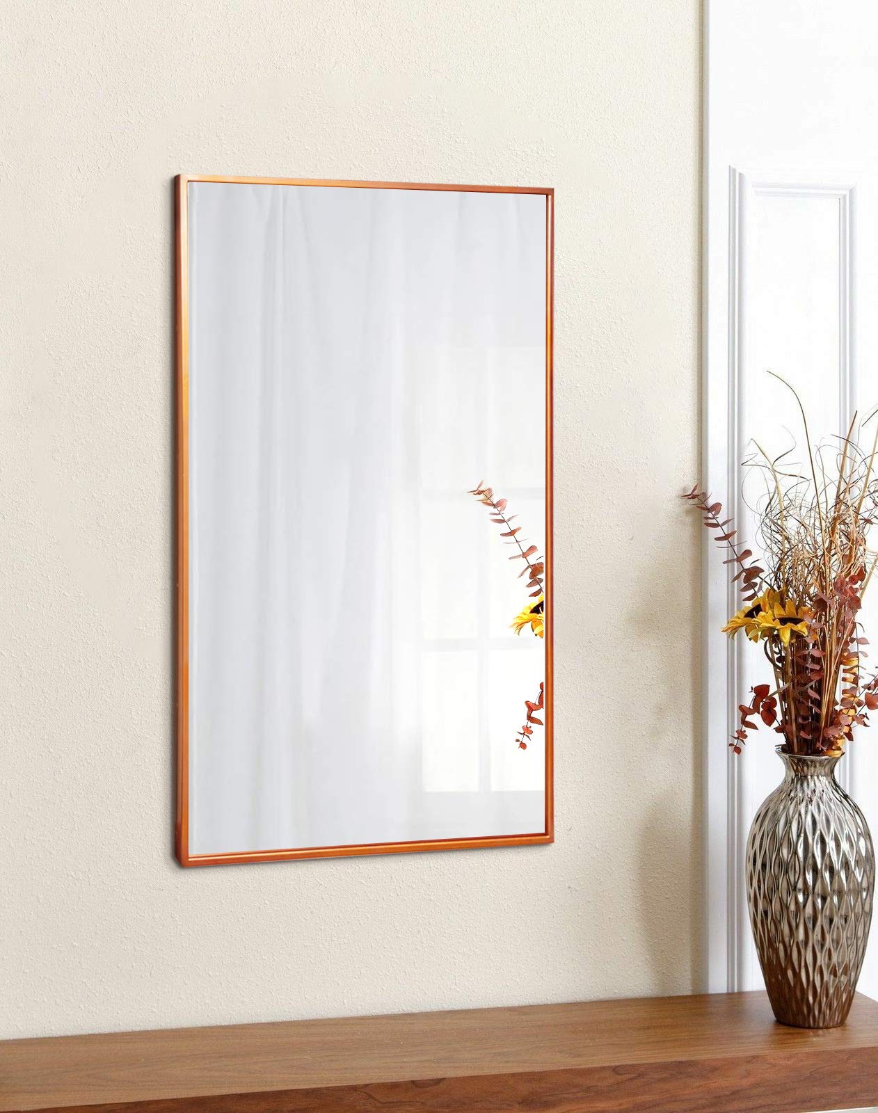 Specchio da Parete Grande in Metallo - 70 x 50cm - Metallo Placcato - Oro Rosa