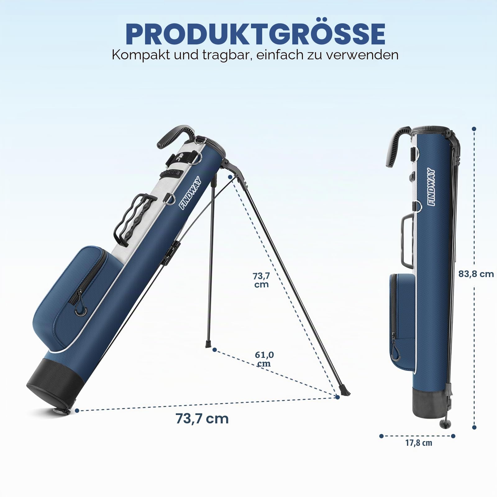 Findway Golf Bag, Golf Stand Tragetasche mit Riemen, Leichter Einfach zu tragen und haltbare Pitch n Putt Golftasche für die Driving Range, Par 3 und Executive Plätze, 80 cm Hoch