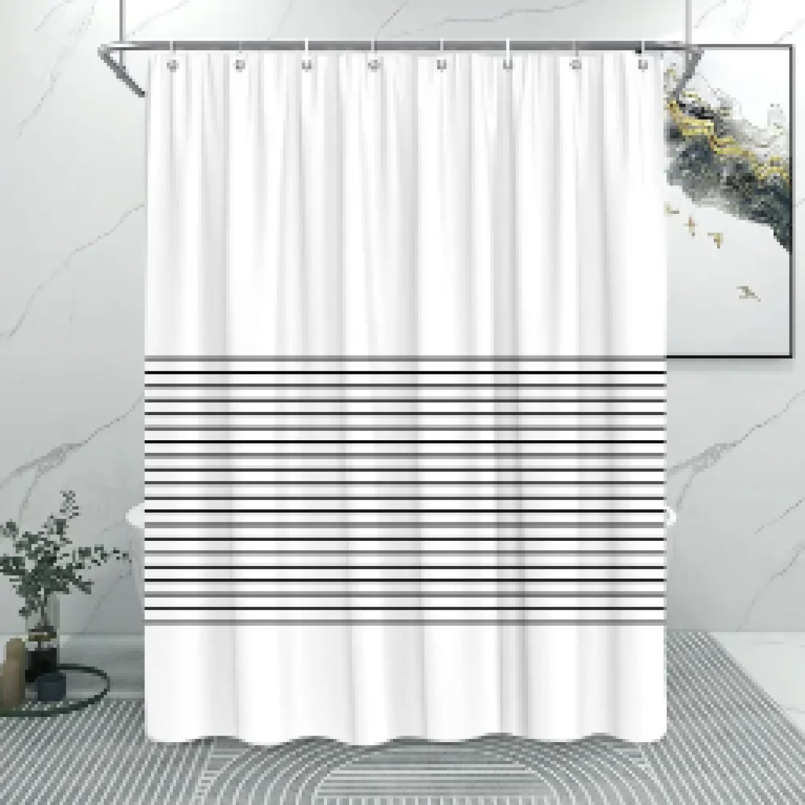 Rideau de douche en tissu lavable 90 x 190 cm rideau douche anti-éclaboussures avec crochets