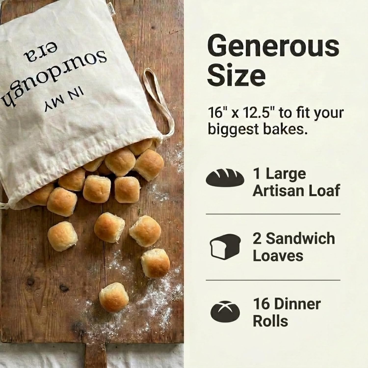 Salt & York “In My Sourdough Era” Cotton Bread Bag, Reusable Organic Cotton Storage Bag for Homemade Sourdough Bread, Unique Funny Gift for Bakers and Sourdough Lovers, 16 x 12.5 in, 2 Pack