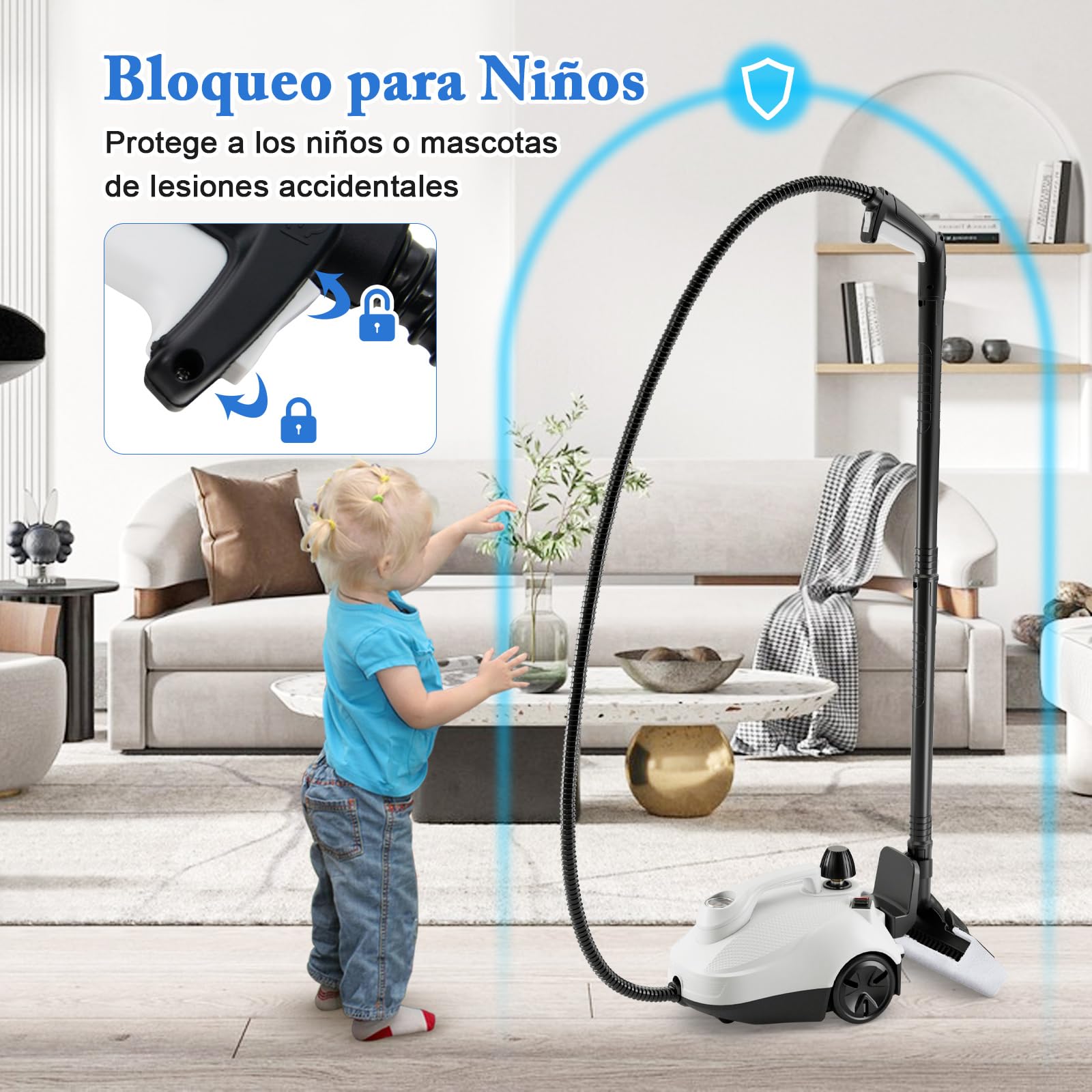 COSTWAY Limpiador a Vapor de 2000W, Multiuso Limpiador de Vapor con 16 Accesorios y Tanque Grande de 1,8 L, Máquina de Limpieza a Vapor con Ruedas para Pisos, Ventanas, Vidrio, Alfombras (Blanco)