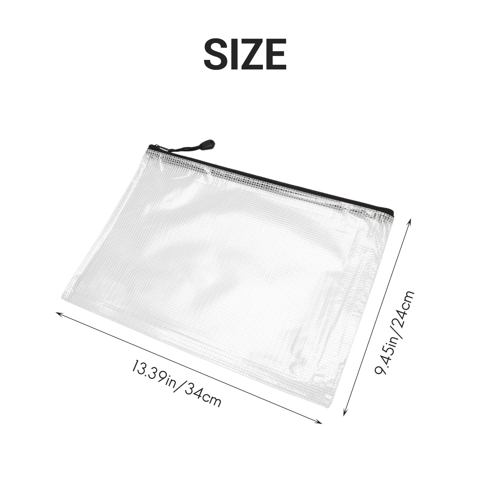Harewtwy 12 Pcs Zipper File Bag A4 Zipper Mesh Bag Board Game Storage Bag PVC File Bag Office Supplies Storage Bag (34CMx24CM) - Image 3