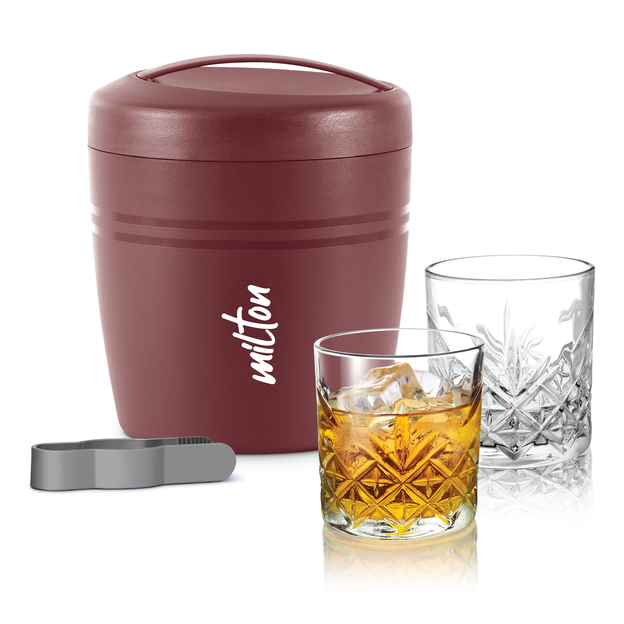Milton Spiritz Gift Set, Polar Ice Storage Pail and Tong 1.5 litres with Edford Glass Tumbler Set of 4, 340 ml Each, Burgundy | PU Insulated | BPA Free (B0BJV54H61) Amazon Price History, Amazon Price Tracker
