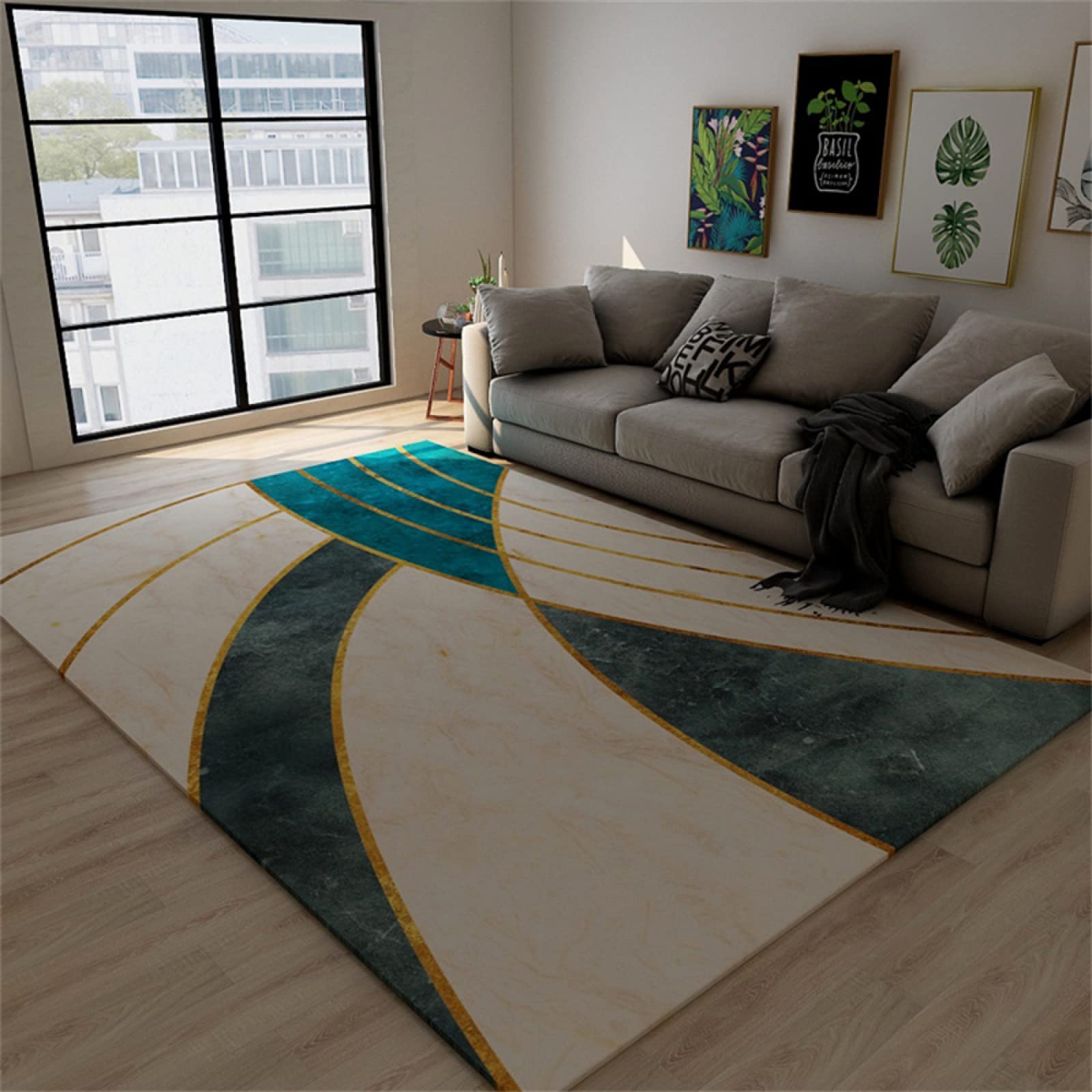 Tapis doux vert facile à nettoyer pour en finir avec les sols froids du salon