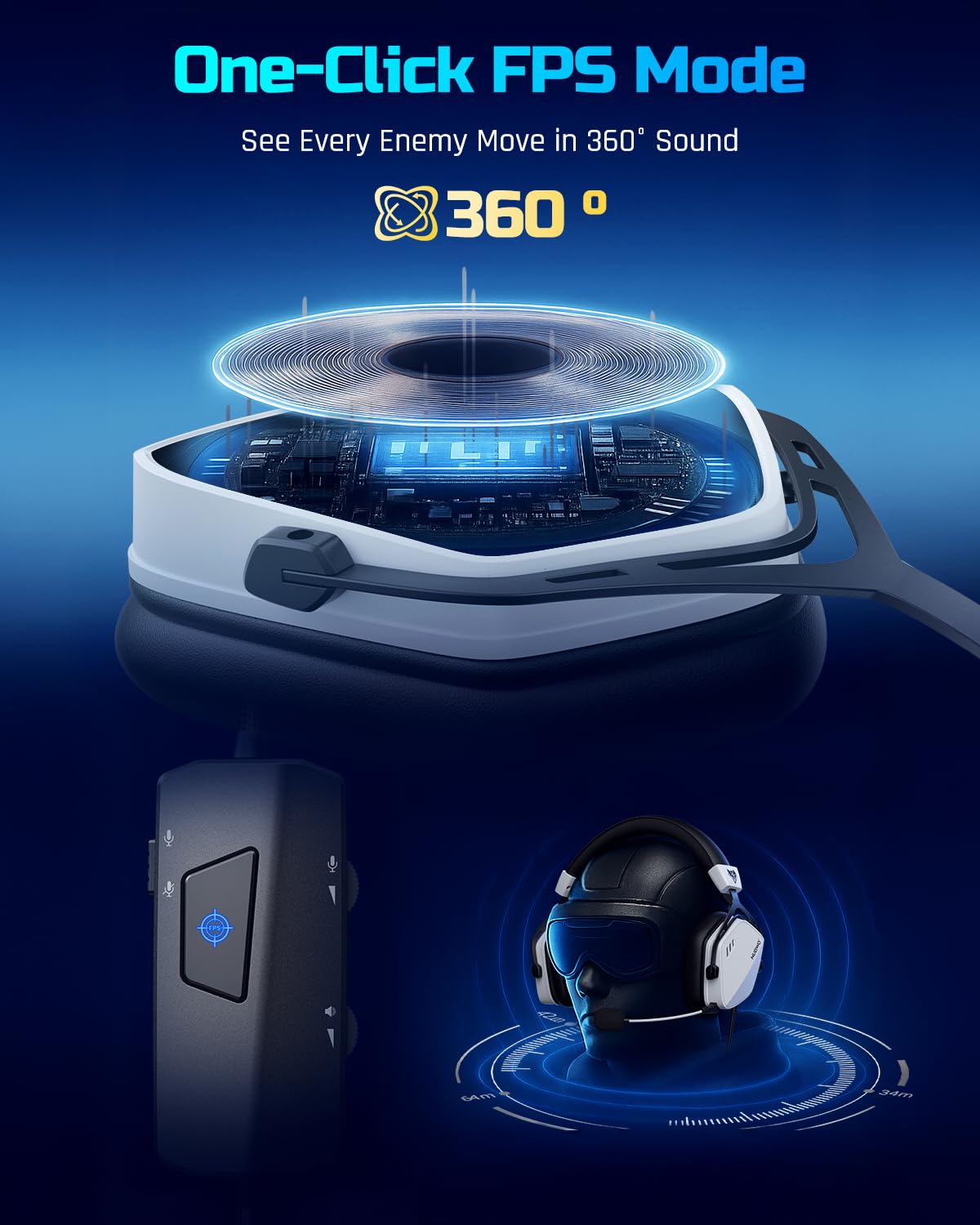 NUBWO HG03 - Auriculares USB para juegos con sonido envolvente 7.1 y FPS, auriculares con cable con micrófono con cancelación de ruido, diseño cómodo para PC, portátil, color blanco