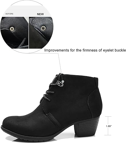 Miniatura 2 de VJH confort Botines para mujer, con cordones, punta redonda, cómodos, de tacón bajo, con cremallera lateral