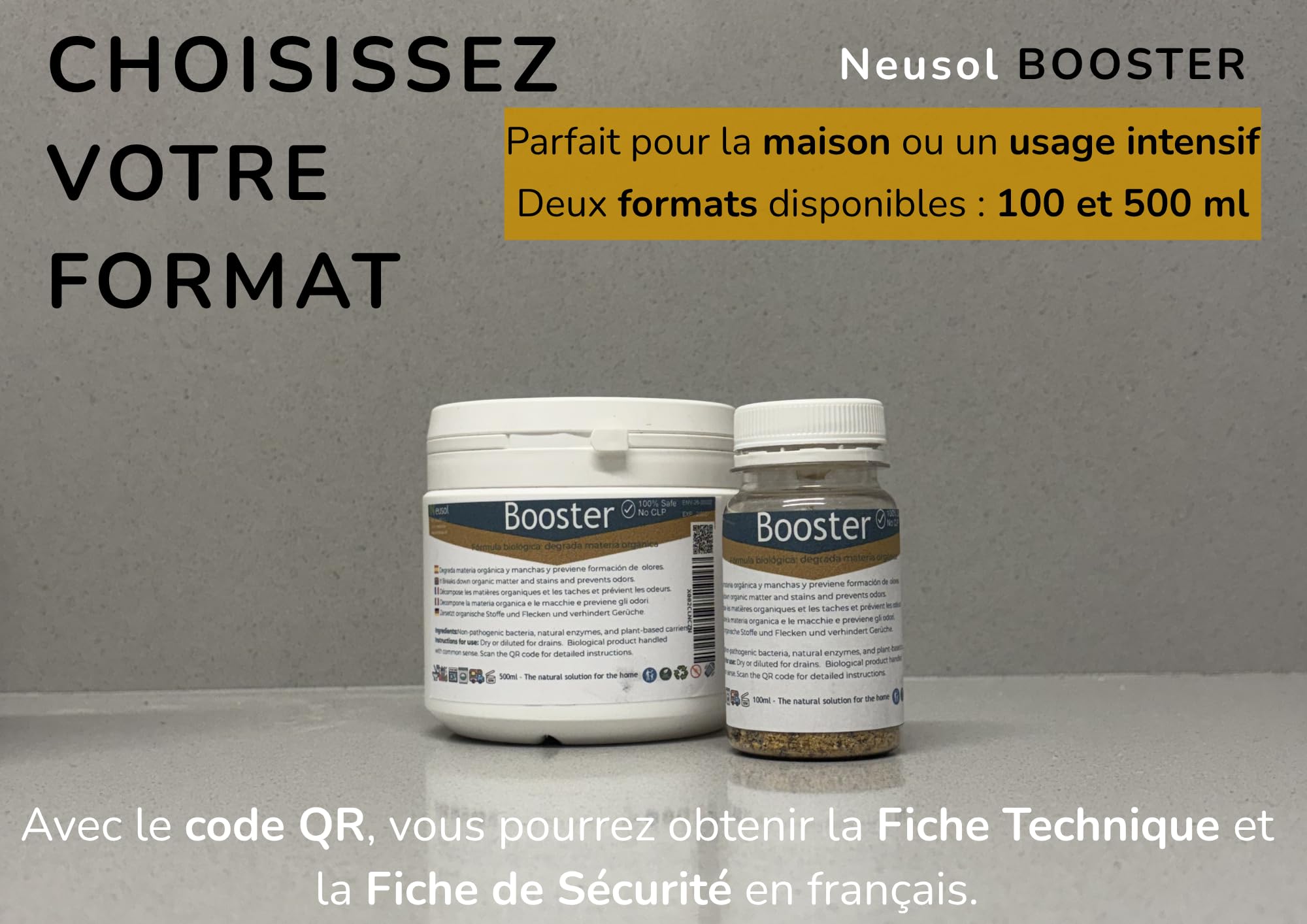 BOOSTER - Traitement biologique avec enzymes actives qui élimine la cause des mauvaises odeurs et des résidus organiques dans la cuisine, lave-linge, tuyaux, seaux d'animaux - Usage domestique