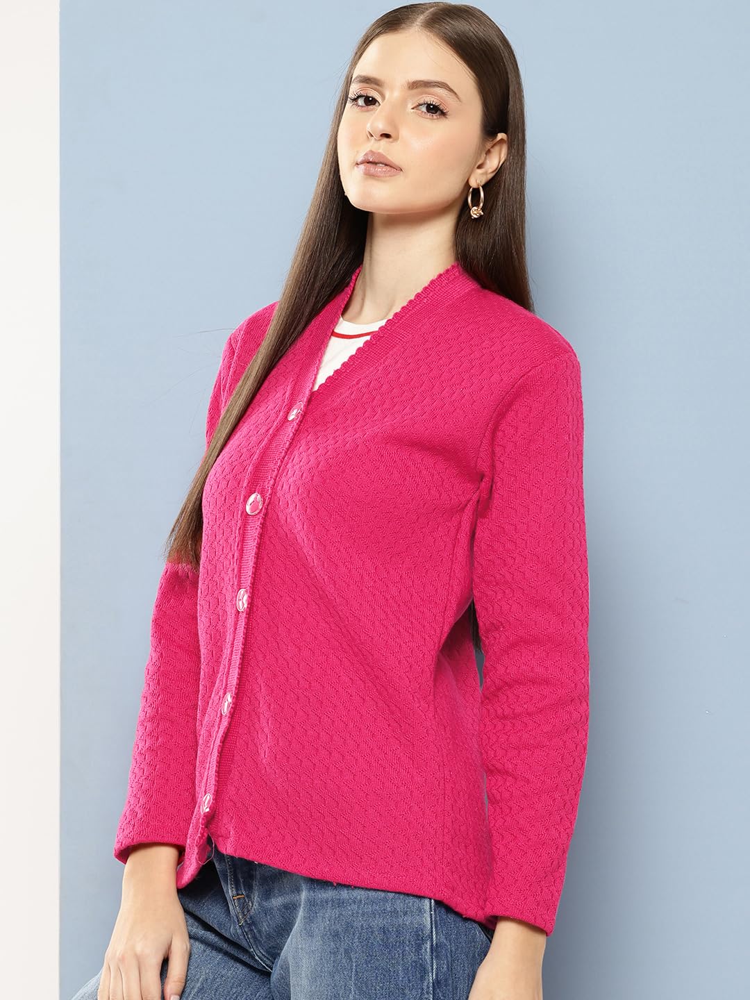Aarika Cárdigan de lana liso de color liso para mujer