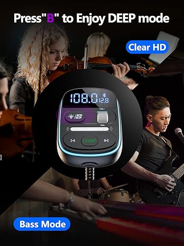 Miniatura 3 de LENCENT Transmisor FM Bluetooth PD 30W, adaptador Bluetooth para automóvil con cargador rápido QC3.0, música bajo de alta fidelidad, receptor de