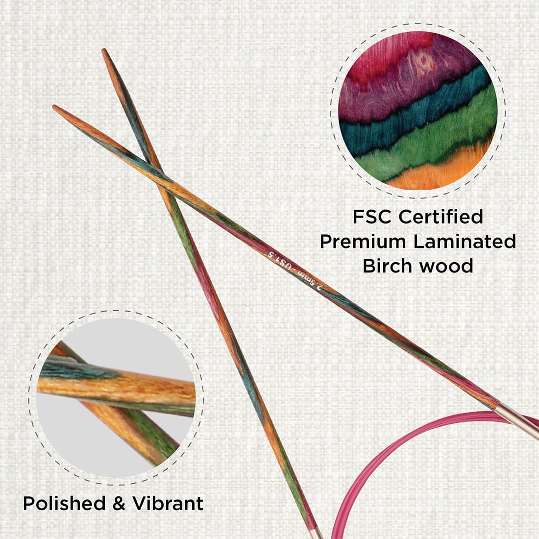 Knit Pro 40 cm x 2.5 mm Symfonie Fixed Circular Needles, Multi-Color