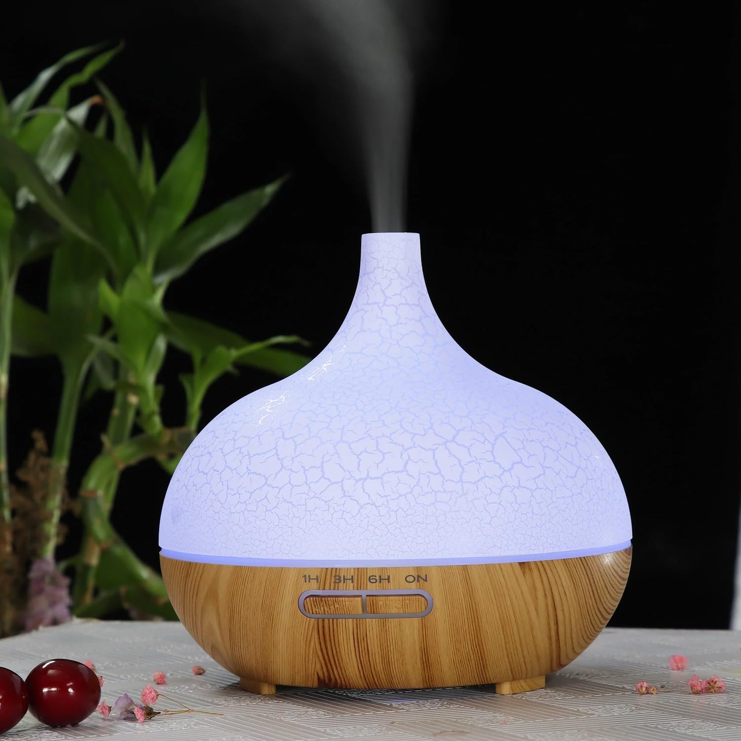 Essential Oil Diffuser, Aromatherapy Diffuser 500ml with Remote Control, 4 Timer & Auto-Off Safety Switch, 7 Color LED Lights Mode, 10 Hours Quiet Humidifier for Bedroom, Office & Home (Light Woody)
