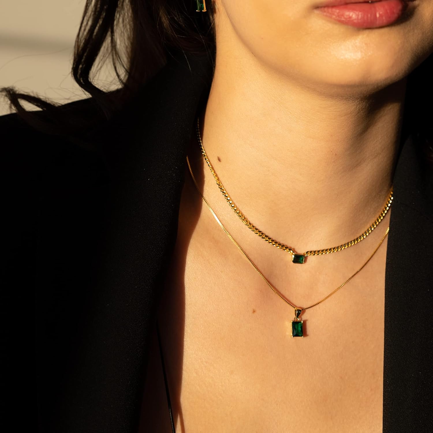 Baguette CZ Pendant Necklace | 14K Gold Plated Sterling Silver | Emerald Baguette Pendant Dainty Box Chain Necklace 18'' - Image 4