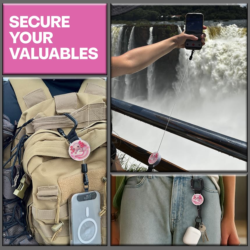 Image of ClutchLoop Anti-Theft Phone Tether - Universal Adhesive Anchor, Retractable Steel Line and Locking Carabiner