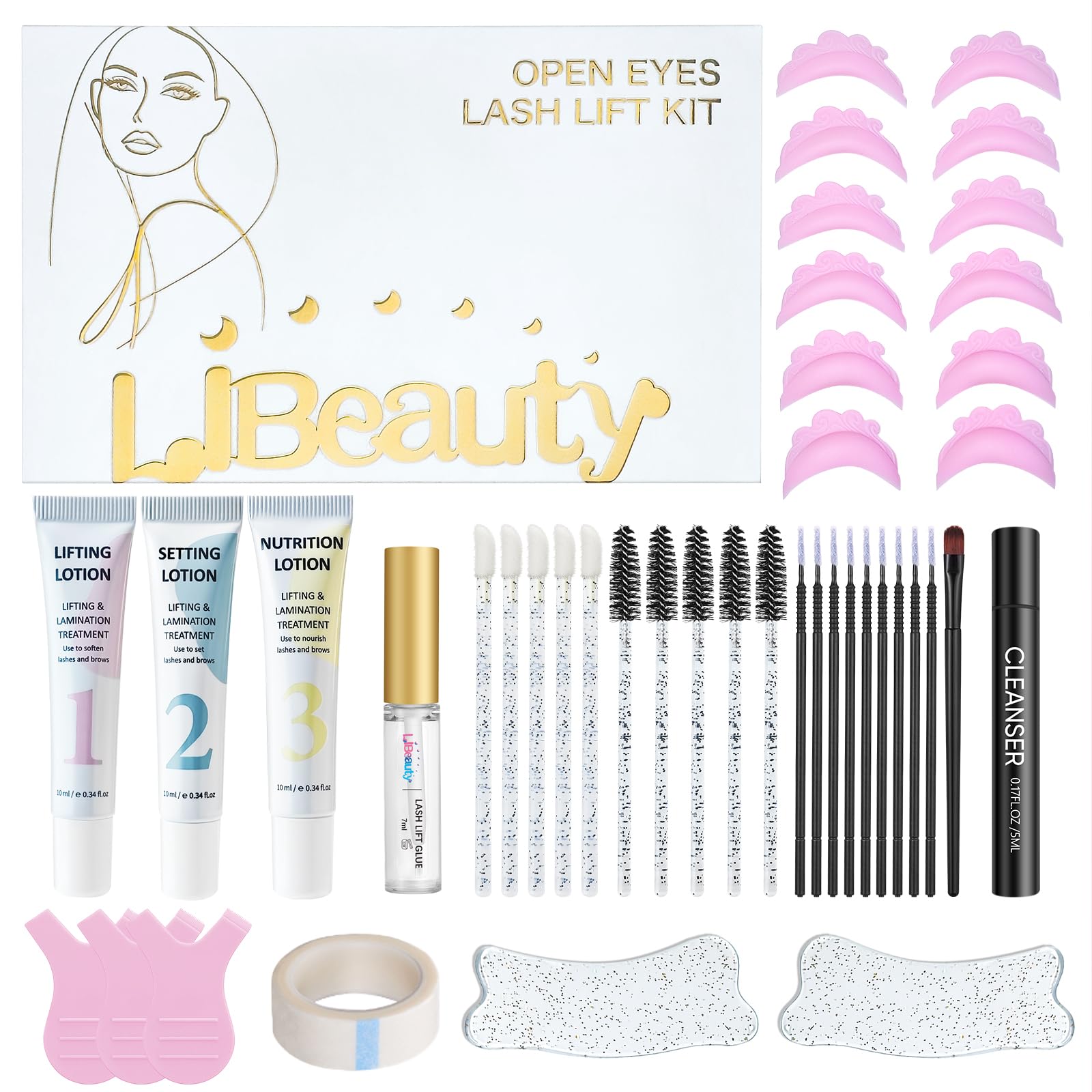 Libeauty Kit Laminazione Ciglia & Laminazione Sopracciglia – Lash Lift Kit Coreano con Open-Eye Pads, Rehaussement Ciglia Facile a Casa o in Salone, Strumenti Inclusi per DIY