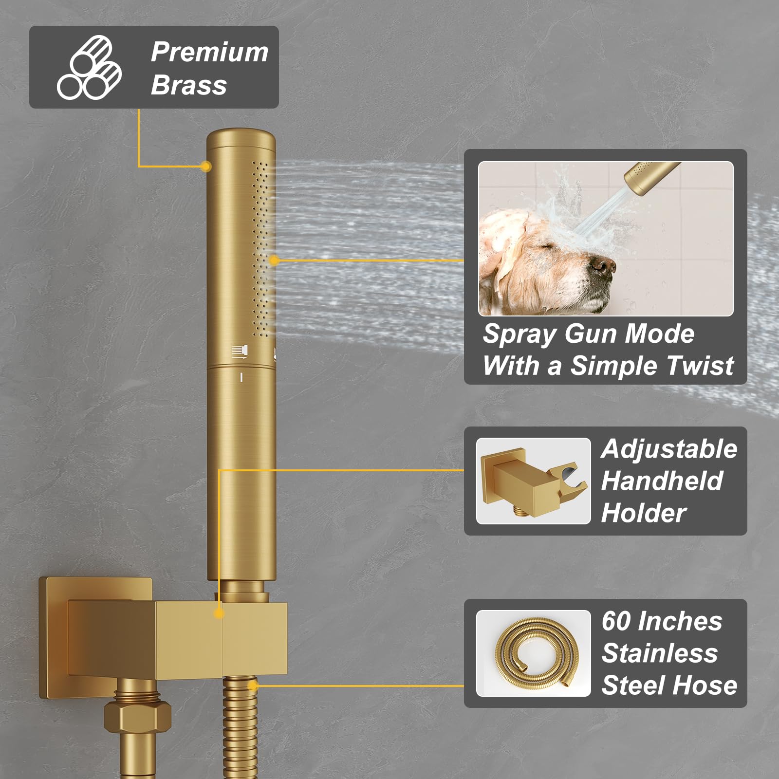 BESy Shower System: Rainfall & Handheld - Brushed Gold -3