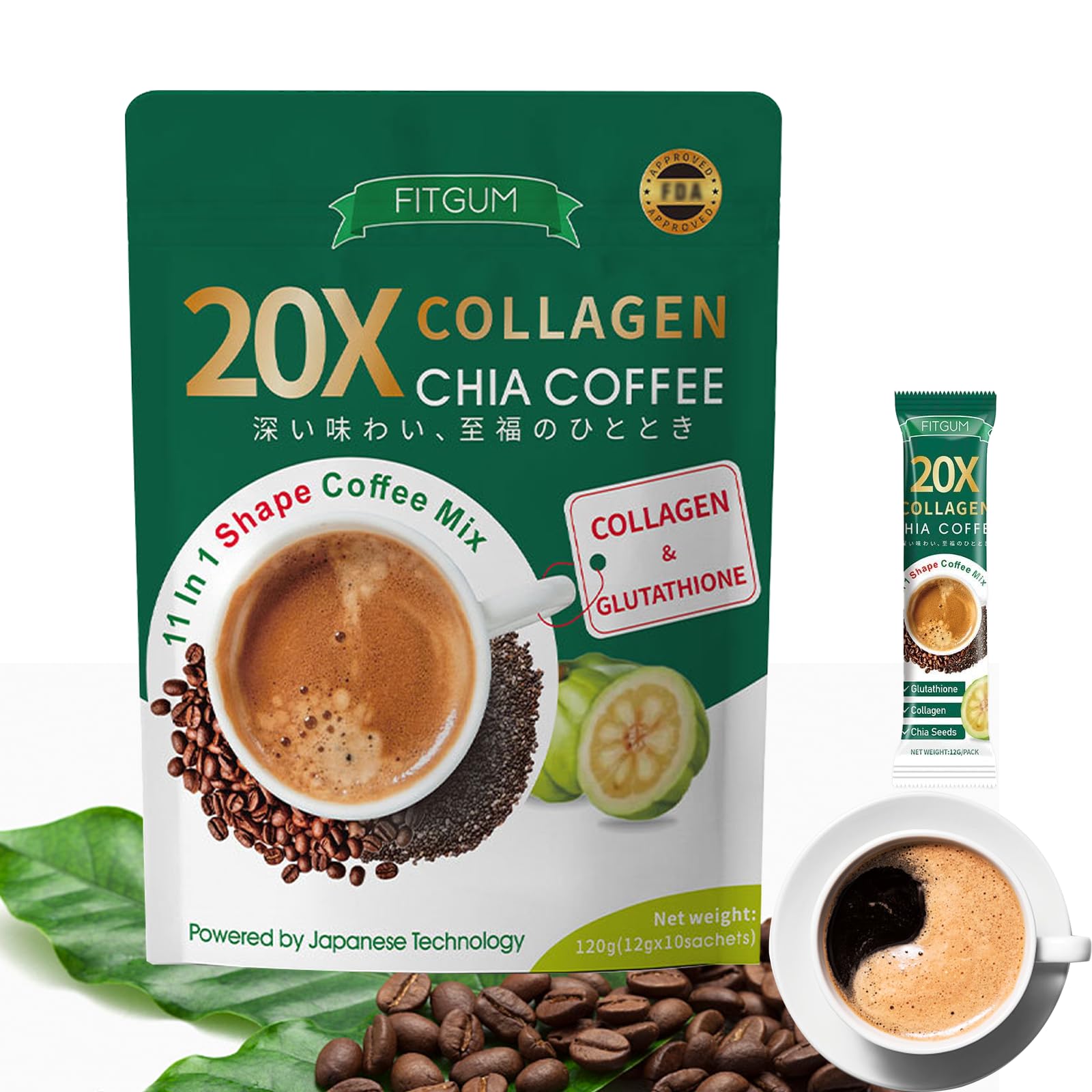 Amazon.com : FITGUM 20X Collagen Chia Coffee – 11-in-1 Beauty