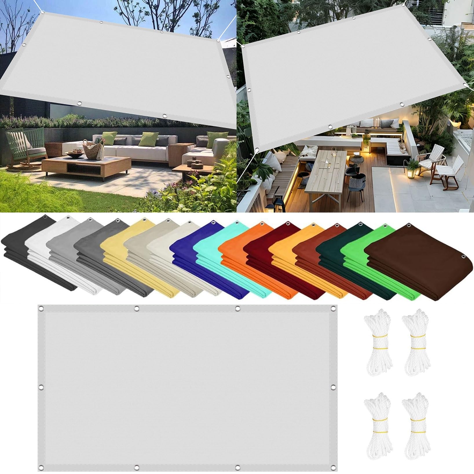 Voile d'ombrage imperméable anti-UV 98% avec oeillets brise-vent blanc