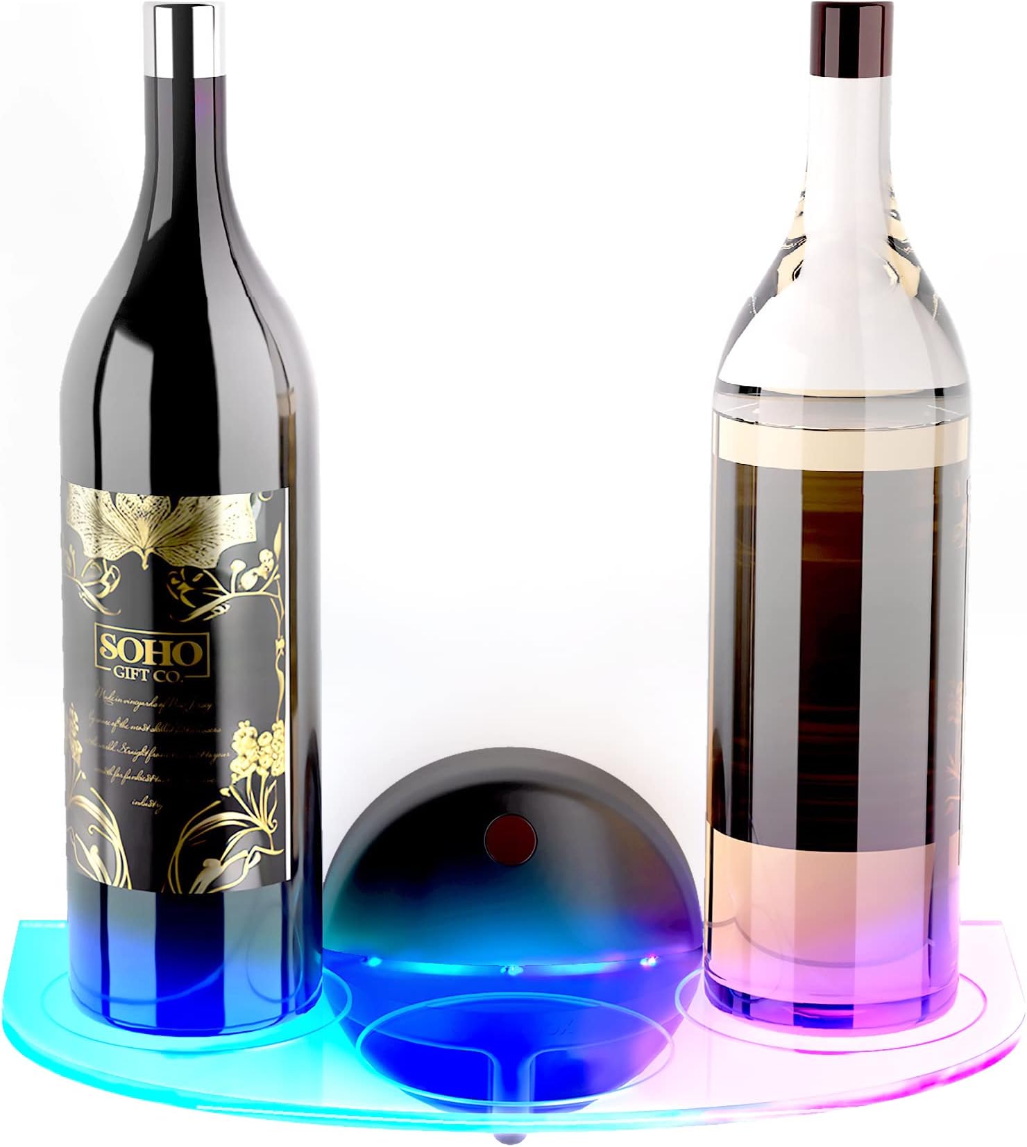 GALVANOX LED Floating Acrylic Liquor Bar Shelf - Wall Mounted Illuminated 3-Bottle Shelf for Home Bar, Gift Idea for Wine Lovers (Color Changing Lights, Cordless/Rechargeable)