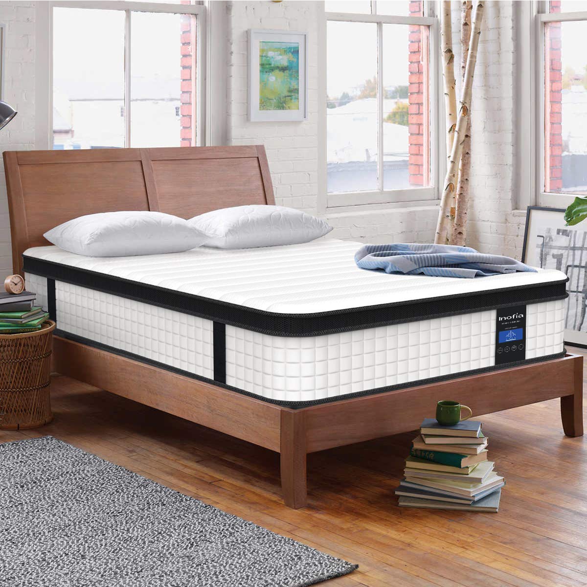 Inofia Queen Mattress,10 Inch Cool Memory Foam Innerspring Hybrid Mattress in a Box, Breathable Comfortable Mattress for Sleep Supportive & Pressure Relief, Queen Size