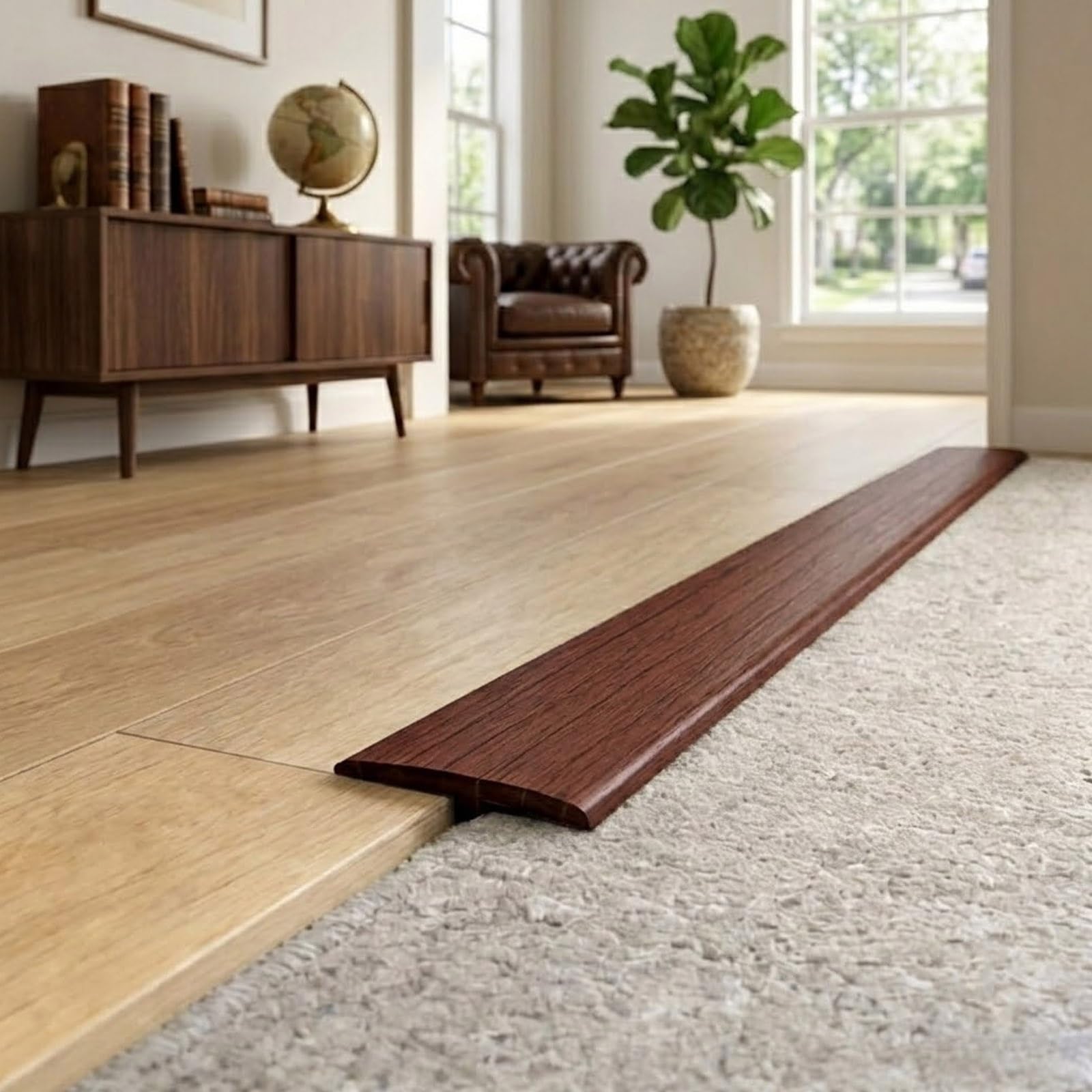 Barre de Seuil Adhésive en T PVC, 100 200 300cm Bande de Transition Sol Autocollante pour Raccordement Parquet et Carrelage, Profilé Souple Imperméable Découpable Grain Bois 5cm | Noyer,5cmx700cm