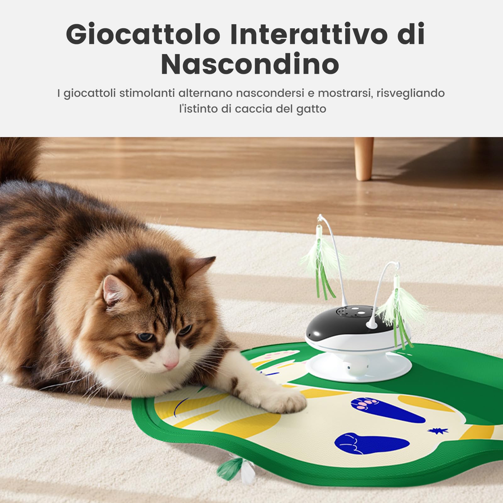 Gardner Pet Giocattolo per Gatti, 5 in 1 Elettrico Interattivo Automatico per Gatti, Gioco con Nascondino, Giocattolo con Piume, Laser, Palline e Suoni di Uccelli, Ricarica USB, Stile Gatto