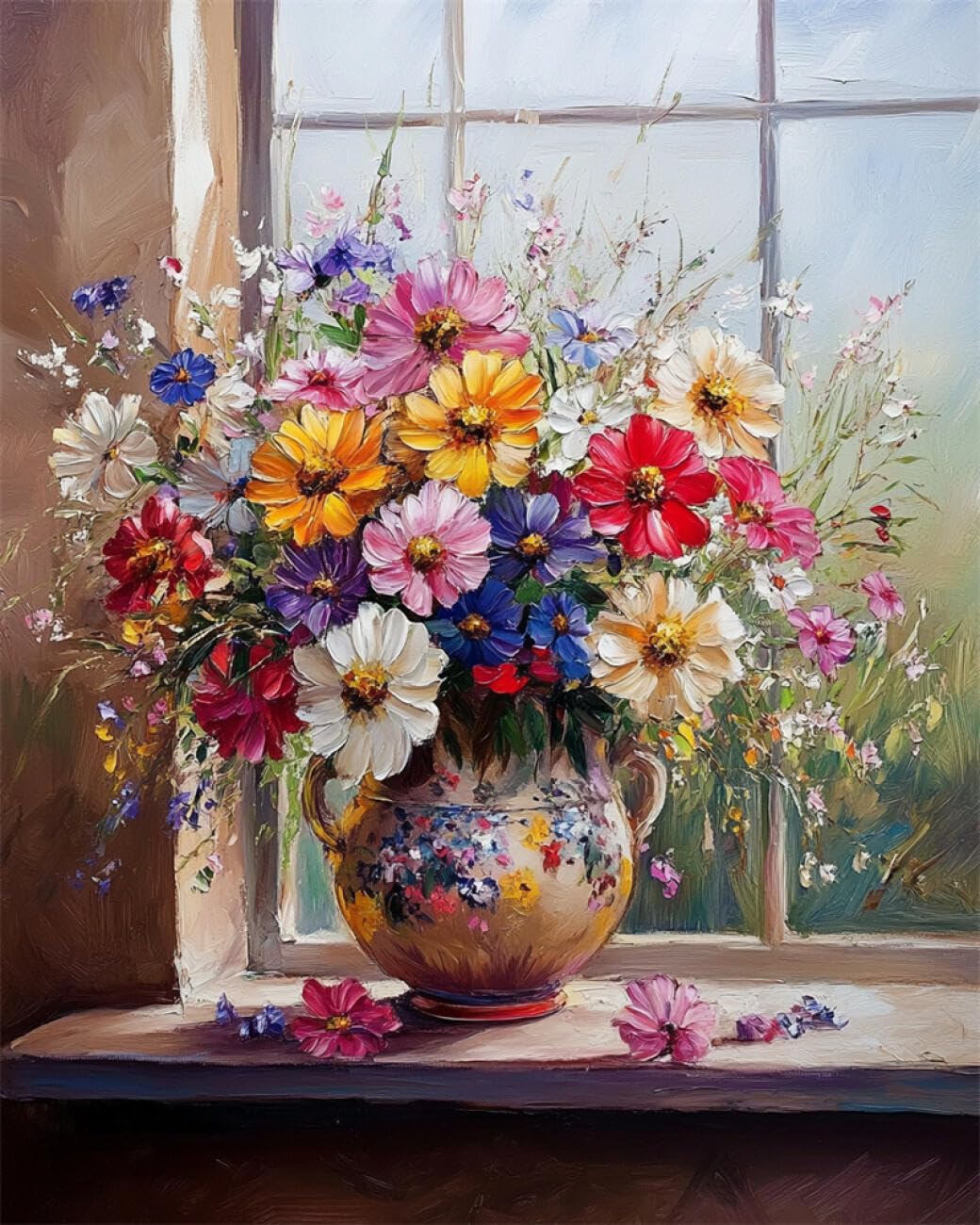 RKFLGEW 14CT Cross-Stitch Counted Kits Colorful Flowers in A Vase Cross Stitch Starter Set for Adults DIY Needlepoint Kits Embroidery Patterns Home Decoration 40x50cm
