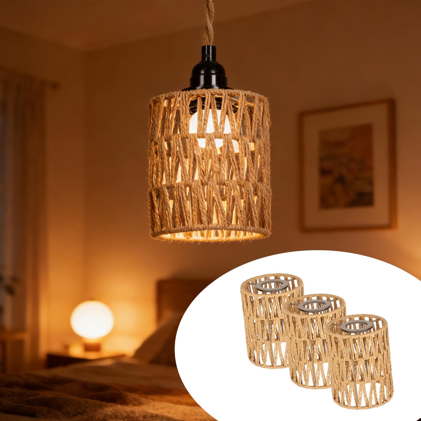 Sharplace Rattan-Lampenschirm Korb-Lampenschirm für Hängelampe, Deckenlaternenabdeckung, Kronleuchterabdeckungen, Boho-Hängelampenschirm für Café, Wohnzimmer, Flur, Küchentisch, Hochzeit, 15 x 11,5 cm