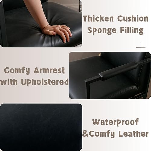 Miniatura 9 de RIVOVA Juego de 2 sillas de comedor grises modernas de mediados de siglo, sillas de comedor tapizadas de cuero con patas de metal cromado para