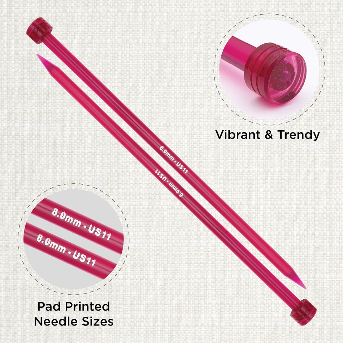 KnitPro Trendz Single Pointed Needles 12" (30cm), Purple, 8.00mm - Image 2