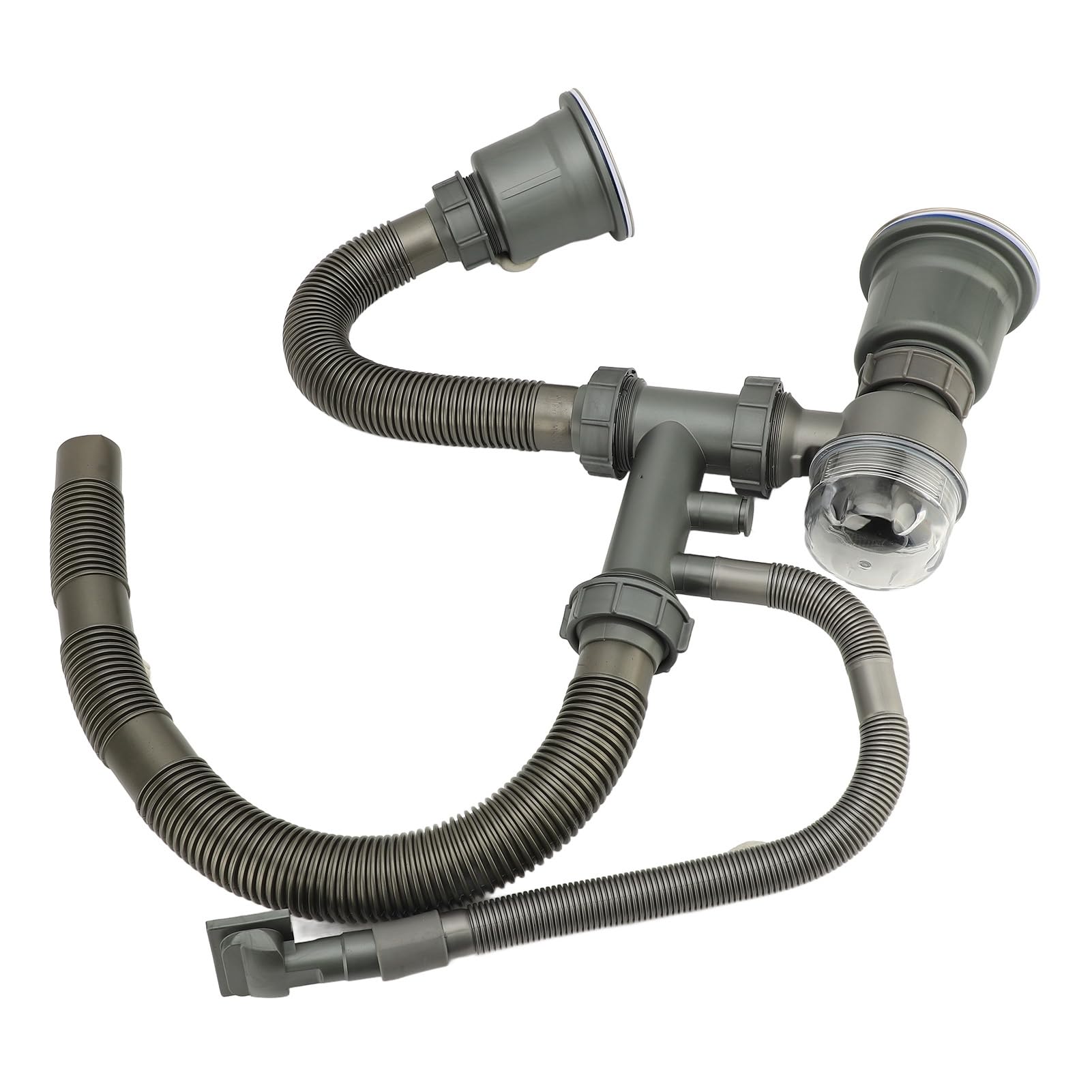 Kit de Drenaje de Cocina para Fregaderos de Doble Seno, Tubo de Desbordamiento de Drenaje de Fregadero Flexible de Metal de 110 Mm con Conector de Junta para Barra de Baño de