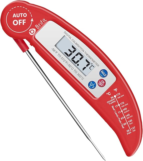 Criacr Meat Thermometer, Digital Cooking Thermometer, Food Thermometer with High Accuracy, Instant Read Foldable Probe Thermometer for Kitchen Cooking, BBQ, Milk, Christmas (Red), Battery Included
