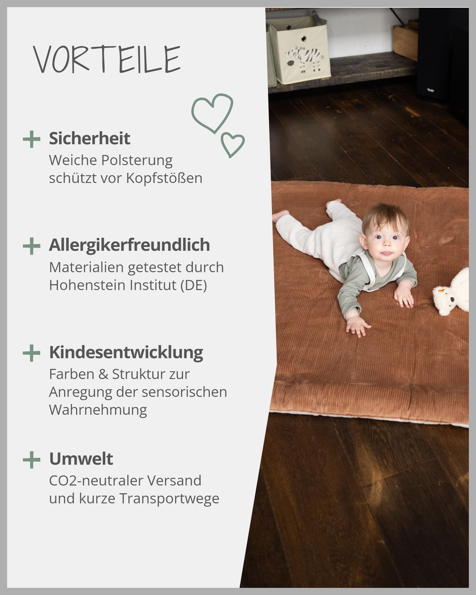 ULLENBOOM Krabbeldecke für Baby 100x100 cm - Dick und weich gepolstert | Außenmaterial: 100% Baumwolle, Alle Materialien OEKO-TEX zertifiziert, Made in EU, Schadstoffgeprüft und waschbar